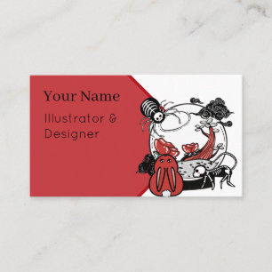 Carte De Visite Terrarium Gothique Araignée Squelette et Lapin Rou