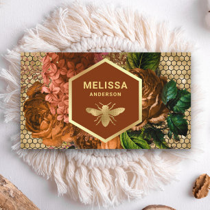 Carte De Visite Terre cuite Abeille miel Nid d'abeille Feuille d'o