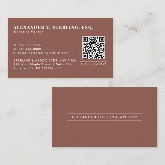 Carte De Visite Terre Cuite Moderne Or Rose Code QR Professionnel (Devant / Derrière)