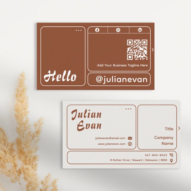 Carte De Visite Terre Terracotta moderne Tone Tonta Typographie au (Modern Terracotta Earth Tone Bold Typography Hello Business Card)