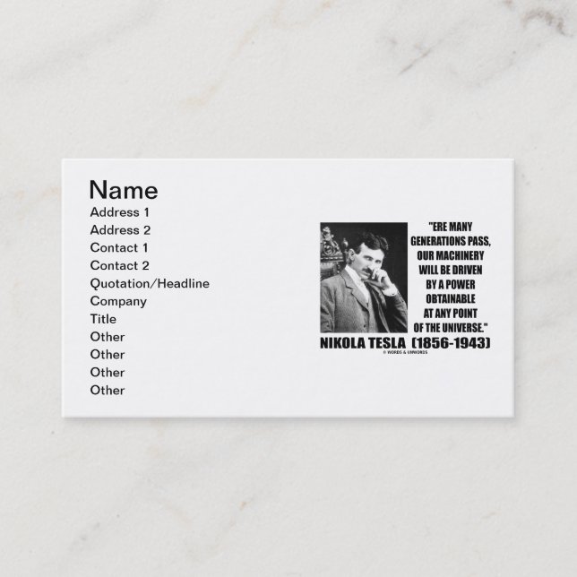 Carte De Visite Tesla notre puissance conduite par machines (Devant)