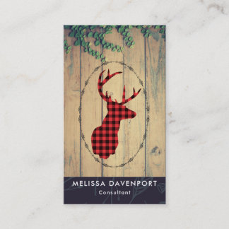 Carte De Visite Tête de cerf avec Antlers - Red Plaid Rustic