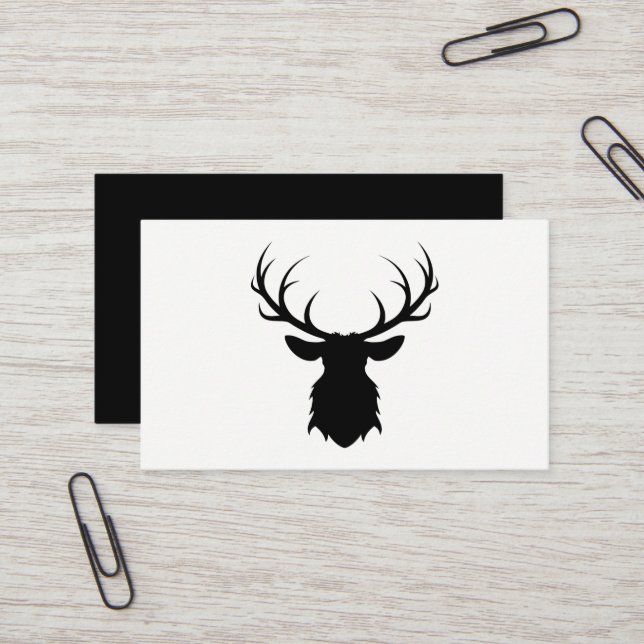 Carte De Visite Tête de cerf noir avec silhouette Antlers (Devant/Arrière en situation)