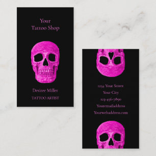 Carte De Visite Tête de crâne gothique Neon rose noir Tattoo Shop