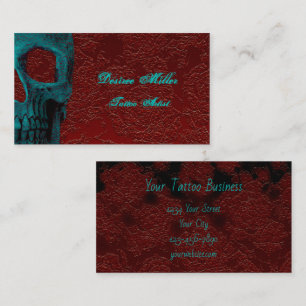 Carte De Visite Tête de crâne gothique Turquoise de tatouage flo