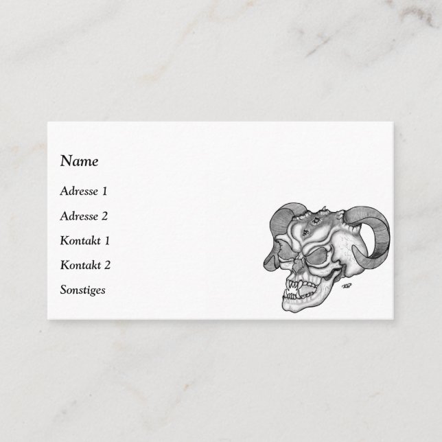Carte De Visite Tête de diable crâne noir et blanc (Devant)