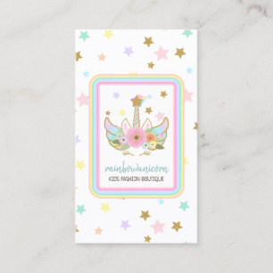 Carte De Visite Tête de licorne mignonne étoiles Arc-en-ciel