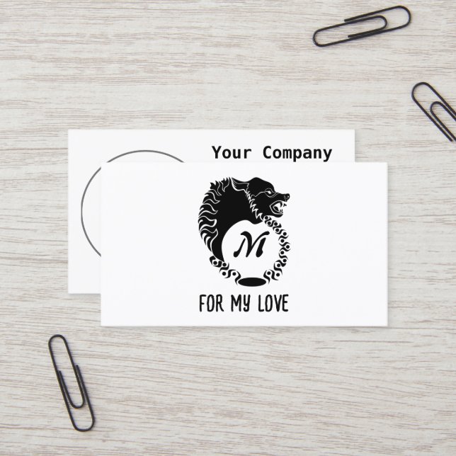 Carte De Visite Tête de loup noir tribal Silhouette Laurel Monogra (Devant/Arrière en situation)