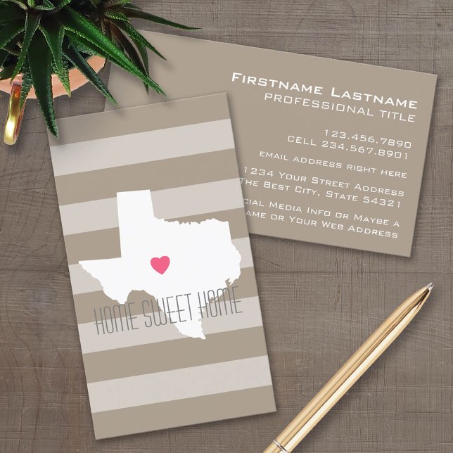 Carte De Visite Texas Map Accueil Amour de l'état avec coeur perso (Custom Business Card Template)