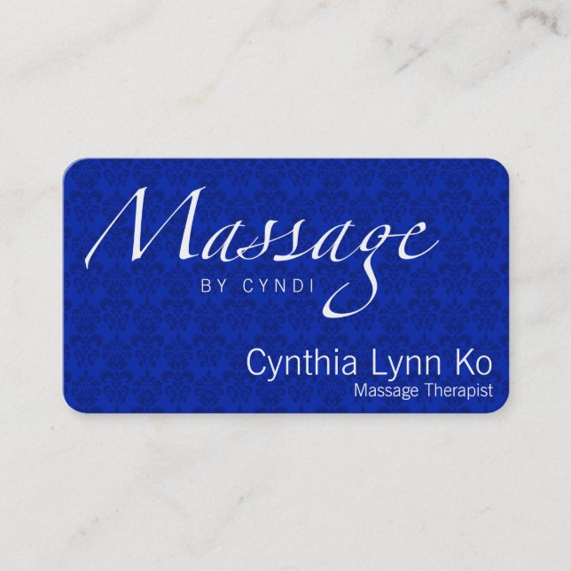 Carte De Visite Texte de massage sur Damas bleues (Devant)