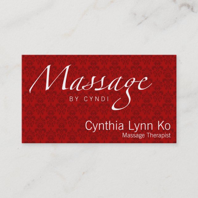 Carte De Visite Texte de massage sur la damassé rouge (Devant)