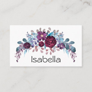 Carte De Visite Texte de monogramme personnalisé fleur de aquarell