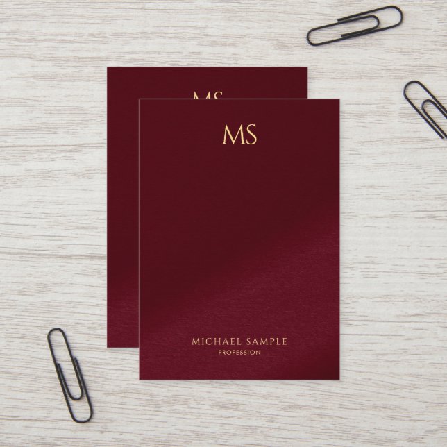 Carte De Visite Texte doré chic monogramme vertical luxueux épais (Devant/Arrière en situation)