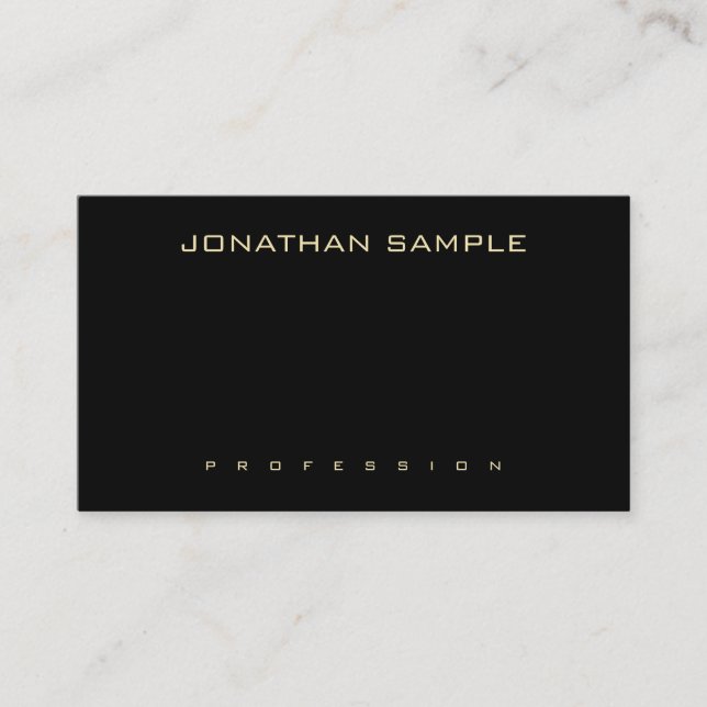 Carte De Visite Texte Or Moderne Professionnel Élégant Noir Simple (Devant)