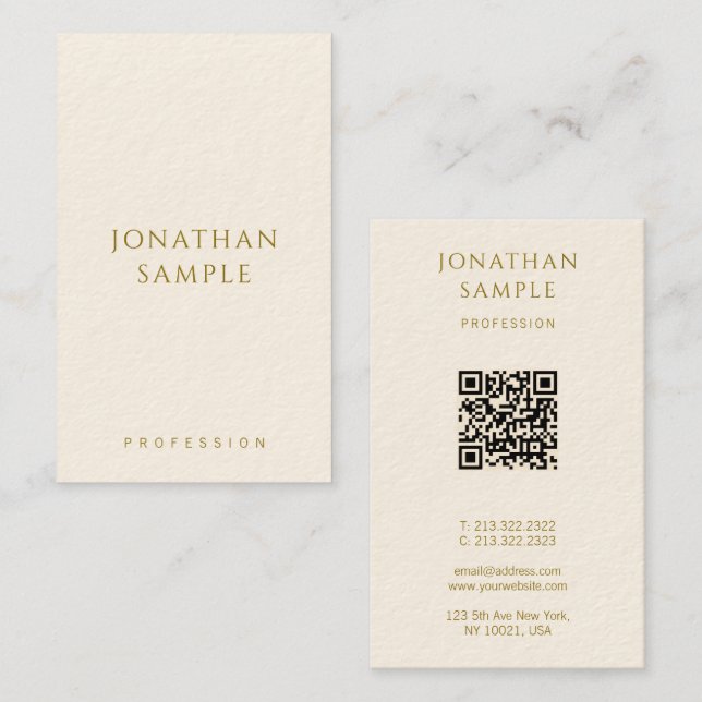 Carte De Visite Texte Or personnalisé QR Code Modèle Moderne Verti (Devant / Derrière)