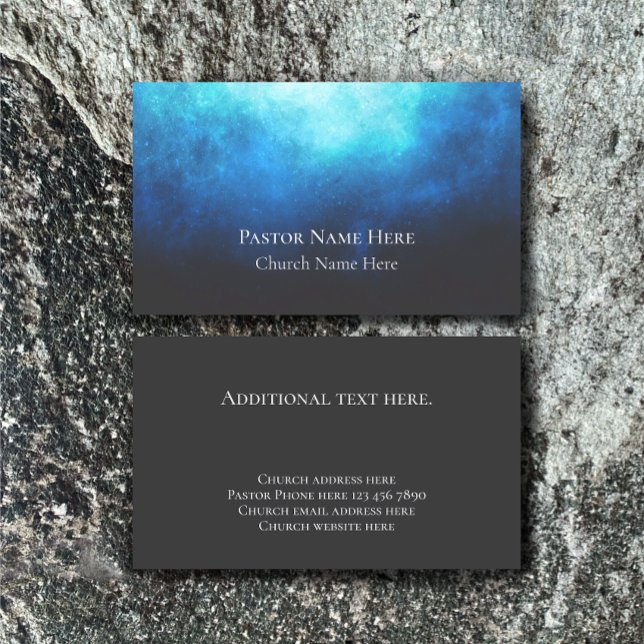 Carte De Visite Texte personnalisé Christian Church Pastor Personn (Customize this business card template for a unique modern blue nebula contact card. Church pastor.)