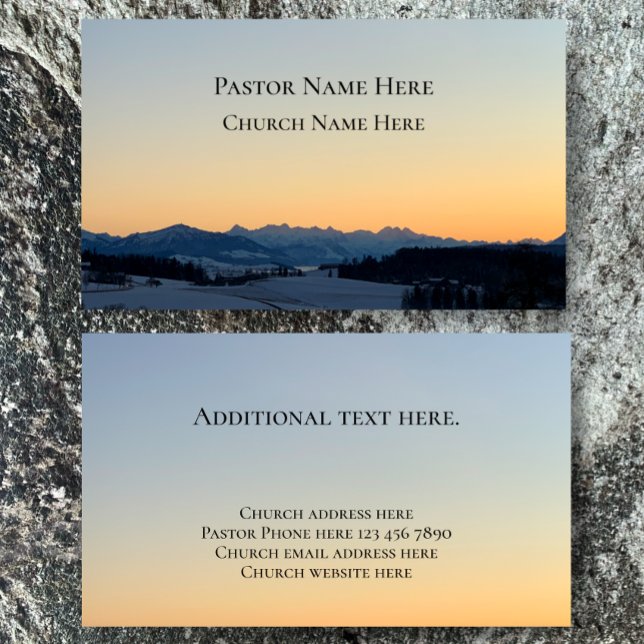 Carte De Visite Texte personnalisé Christian Church Pastor Personn (Unique original Swiss mountain sunset photograph pastor church business calling card templates
)