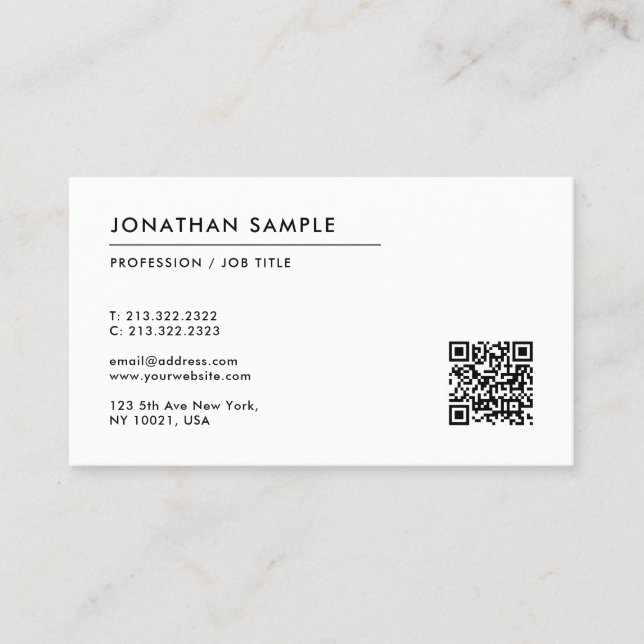 Carte De Visite Texte personnalisé Code QR simple Modèle moderne (Devant)