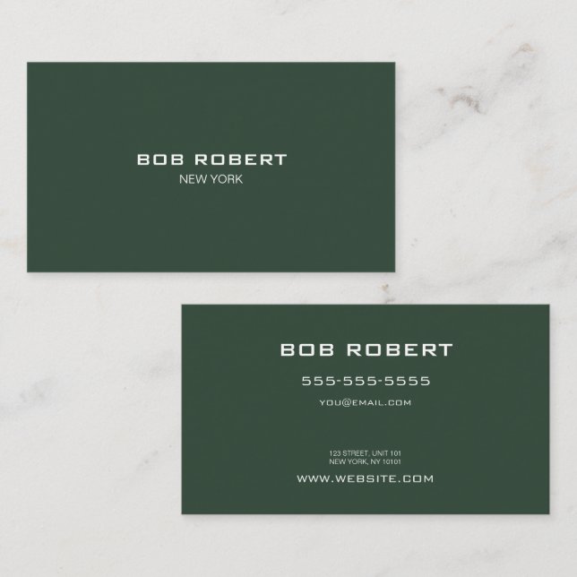 Carte De Visite TEXTE PERSONNALISÉ - Vert solide minimal (Devant / Derrière)