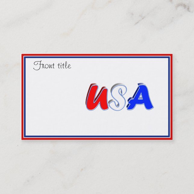 Carte De Visite Texte rouge blanc et bleu USA (Devant)