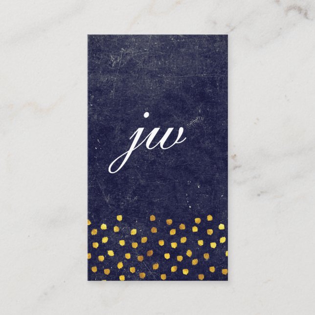 Carte De Visite texture bleu chic avec taches dorées monogramme (Devant)