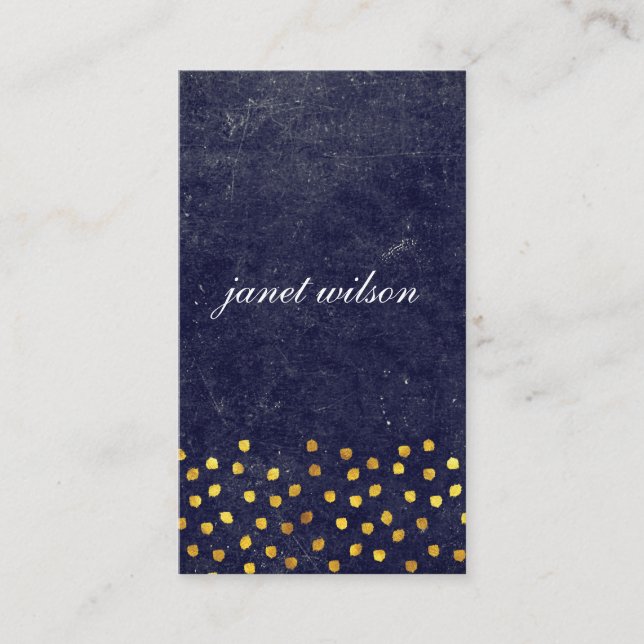 Carte De Visite texture bleue chic avec motif de taches dorées (Devant)