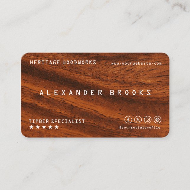 Carte De Visite Texture de bois avec code QR | Charpentier (Devant)