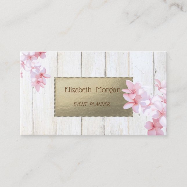 Carte De Visite Texture de bois élégant professionnel, Fleurs (Devant)