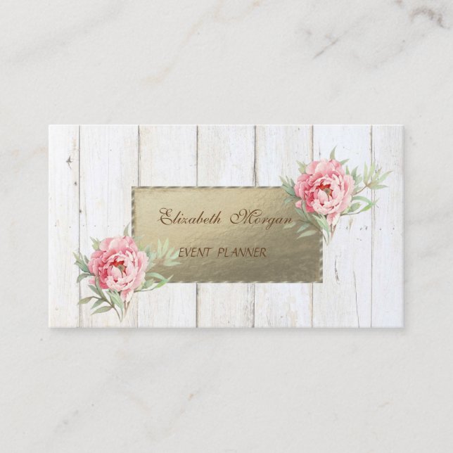 Carte De Visite Texture de bois élégante professionnelle, Fleurs (Devant)