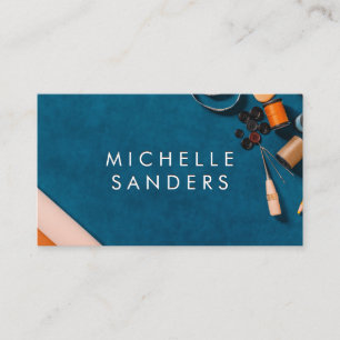 Carte De Visite Texture de bureau bleu Outils de couture