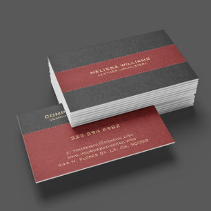 Carte De Visite Texture de cuir rouge et noir cousu