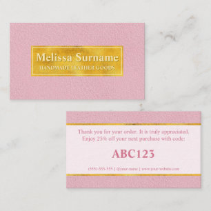 Carte De Visite Texture de faux cuir rose avec bannière en feuille