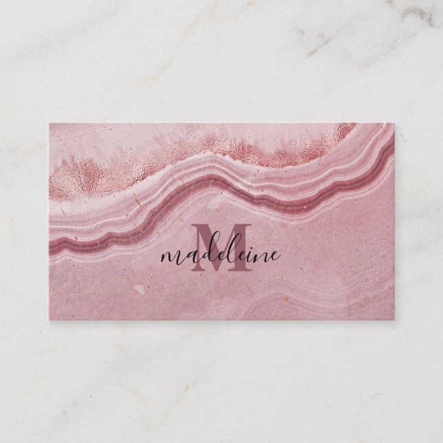 Carte De Visite Texture de marbre rose Élégant (Devant)