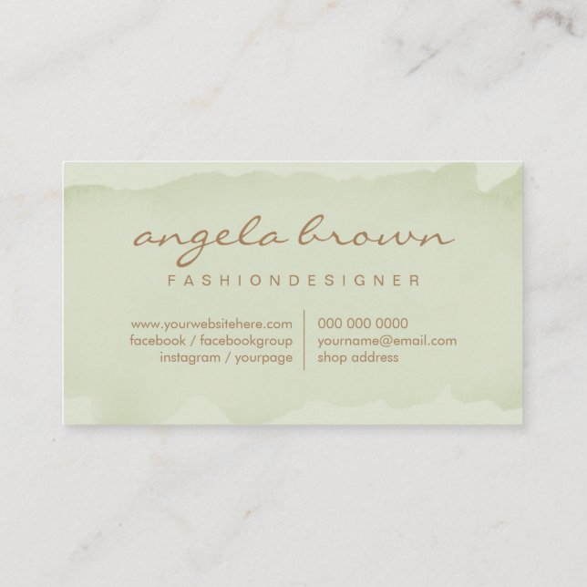 Carte De Visite Texture de peinture à l'aquarelle verte imprimée (Dos)
