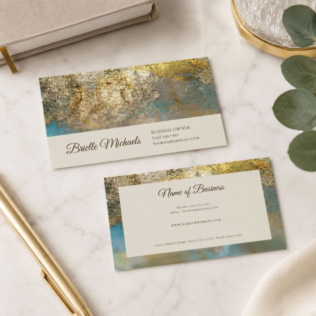 Carte De Visite Texture de pierre abstraite sarcelle or (Teal Gold Abstract Stone Texture Business Card
)