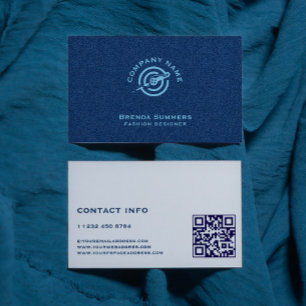 Carte De Visite Texture de tissu de denim bleu QR Code