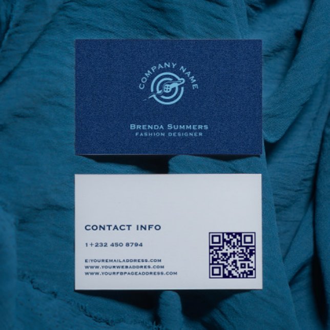 Carte De Visite Texture de tissu de denim bleu QR Code (Créateur téléchargé)