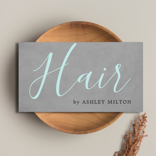 Carte De Visite Texture Élégant Gris Turquoise Typographie Cheveux (Créateur téléchargé)