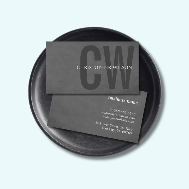 Carte De Visite Texture élégante Gris Gras Monogramme Consultant (Créateur téléchargé)