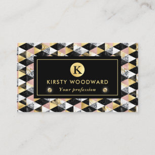Carte De Visite Texture géométrique rose or, noir et Marbre blanc