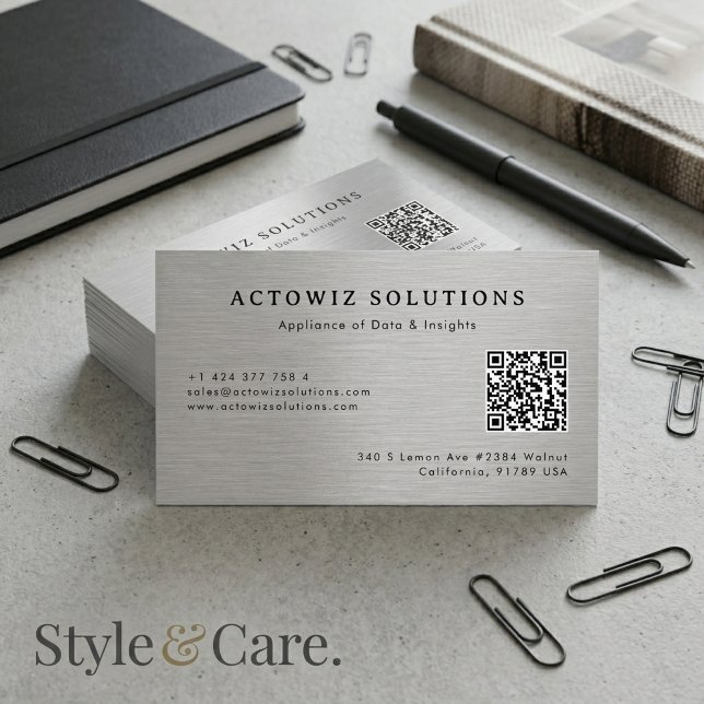 Carte De Visite Texture métallique argent brossé de qualité supéri (Premium Brushed Silver Metal Texture Professional Business Card)