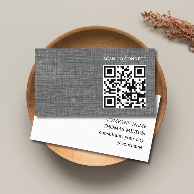 Carte De Visite Texture Moderne Gris Noir Code QR Gras (Créateur téléchargé)