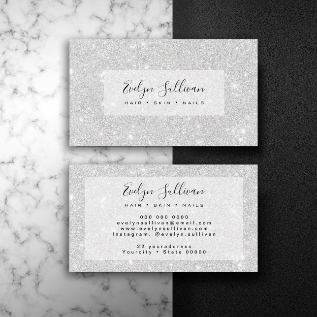 Carte De Visite Texture Parties scintillant argent blanc brillant  (Créateur téléchargé)