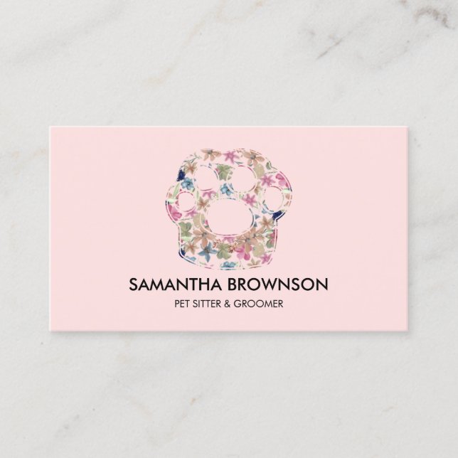 Carte De Visite Texture rose Fleur Paw Pet Animaux assis (Devant)