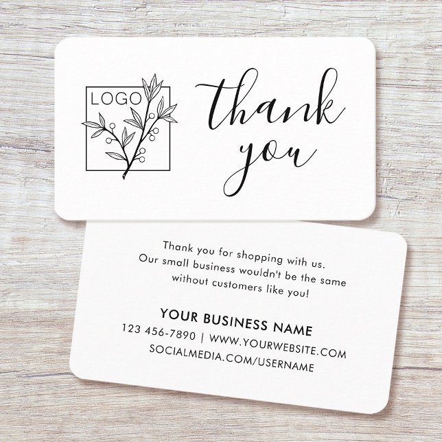 Carte De Visite Thank You Custom Logo Modern Script White (Créateur téléchargé)