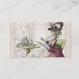 Carte De Visite Thé de l'après-midi, rayures gris de colombe pâ