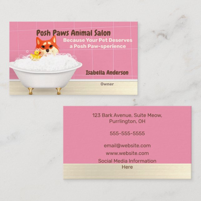Carte De Visite Thème de bain Shiba Spa pour animaux (Devant / Derrière)