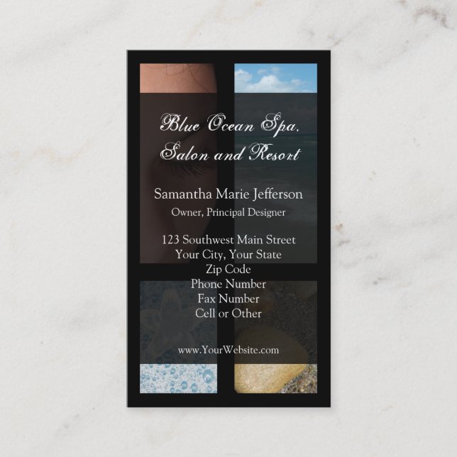 Carte De Visite Thème de complexe de spa de luxe bleu et noir (Devant)