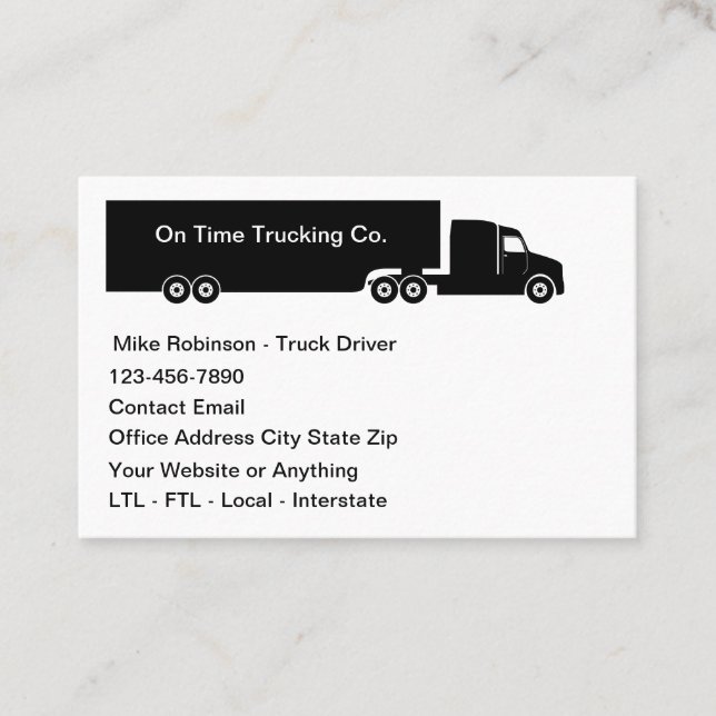 Carte De Visite Thème d'expédition simple pour chauffeur de camion (Devant)