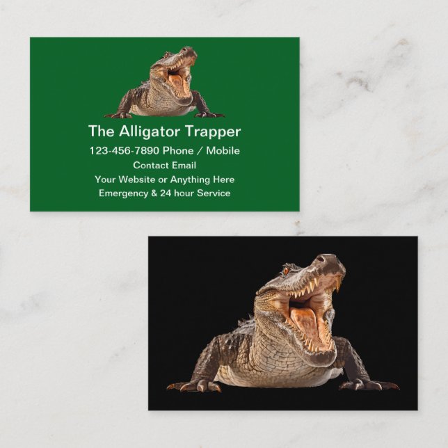 Carte De Visite Thème Trappeur d'Animaux Alligator (Devant / Derrière)